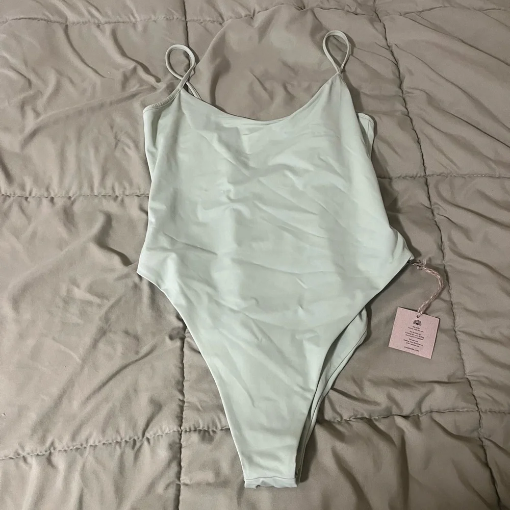 Free People Toast Swim Solid High Cut One Piece Green - Picture 2 of 5